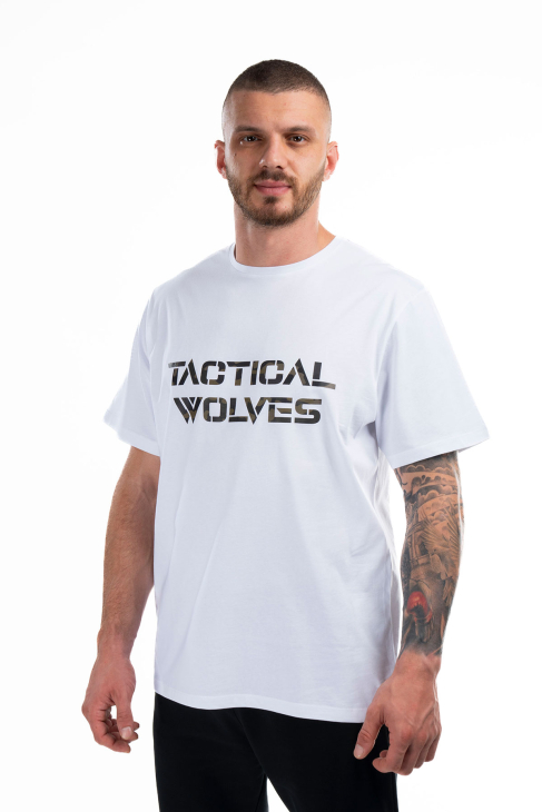 Tactical Wolves Oversize Kamuflaj Baskılı Tshirt Beyaz - 3