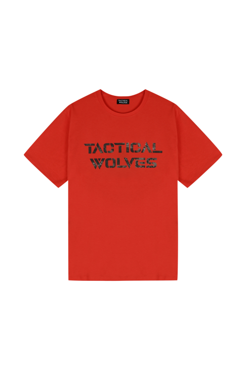 Tactical Wolves Oversize Siyah Baskılı Tshirt Kırmızı - 1