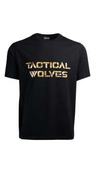 Tactical Wolves Oversize Sarı Kamuflaj Baskılı Tshirt Siyah 
