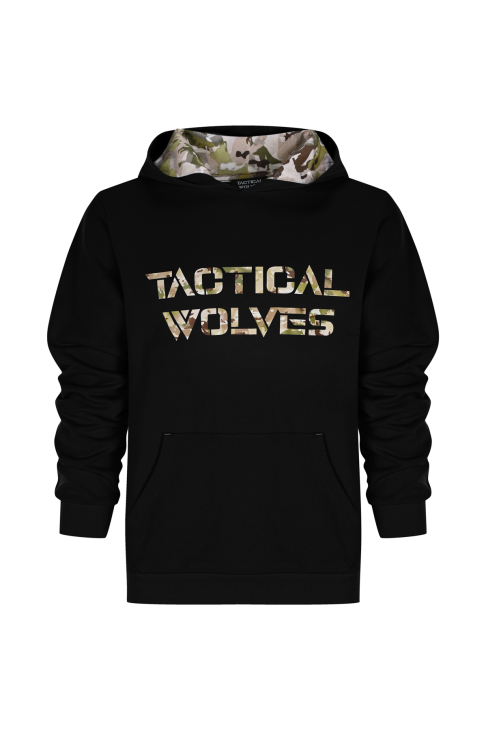 Tactical Wolves Oversize Woodland Baskı Hoodie Siyah - 1