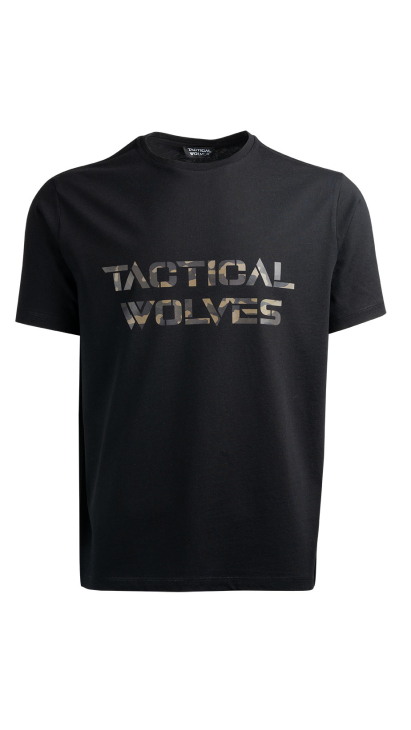 Tactical Wolves Oversize Yeşil Kamuflaj Baskılı Tshirt Siyah - 1